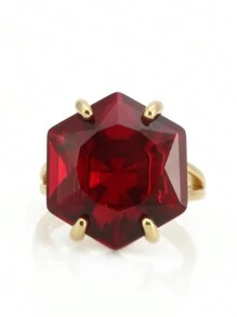 1pc Fashion Red Cubic Zirconia Stone Ring, Suitable For Women's Wedding, Engagement, Anniversary Gift - 金色 - 查看 8