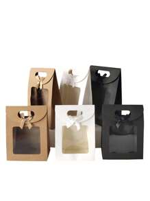 2 piezas de bolsas de regalo con ventanas transparentes, bolsas de regalo de papel kraft con asas, bolsas de regalo de papel pequeñas, bolsas de regalo transparentes pequeñas - Multicolor - Ver 2