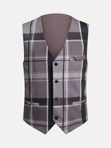 CLOUDSTYLE 3 件套男士春秋商务西装外套、背心和裤子，翻领格纹印花 - 珊瑚粉 - 查看 6