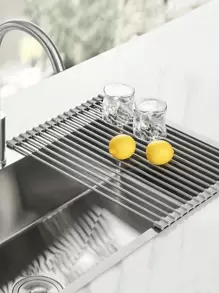1 pièce Égouttoir extensible en acier inoxydable à placer sur l'évier, couleur noire et grise avec des bras réglables. Organisateur de cuisine/salle de bain fonctionnel pour plats, ustensiles de cuisine, légumes et fruits. Cadeau de Nouvel An et de Noël