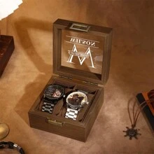 Caja de reloj personalizada de madera para hombres, caja de reloj grabada, estuche de reloj personalizado, organizador de relojes, regalo de aniversario para él, regalo para padrinos, regalo para hombres