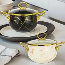 1 件高品质大容量黑白大理石经典汤锅、砂锅，耐用易清洗，适用于餐厅和家庭厨房，兼容明火、燃气和电磁炉