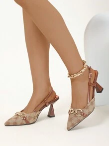 Tacones altos de punta fina con decoración de hebilla metálica para mujer, estilo versátil adecuado para ocasiones formales, citas, fiestas y trabajo