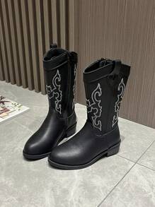 Stivali da cowboy stile occidentale ricamati per bambini, stivali unisex a metà polpaccio, stivali da equitazione vintage, polivalenti