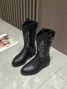 Stivali da cowboy stile occidentale ricamati per bambini, stivali unisex a metà polpaccio, stivali da equitazione vintage, polivalenti