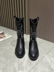 Stivali da cowboy stile occidentale ricamati per bambini, stivali unisex a metà polpaccio, stivali da equitazione vintage, polivalenti