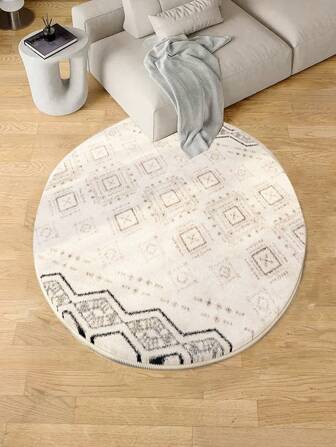 1 Stück weiches rundes Kunstwoll-Teppich, waschbarer rutschfester Teppich, luxuriöser hochwertiger Teppich, geeignet für Schlafzimmer/Wohnzimmer, dekorativ