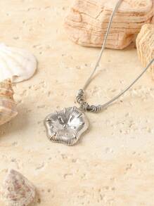 1pc Asymmetrical Embossed Geometric Flower Swirl Starfish Design Stainless Steel Pendant Necklace, Versatile & Minimalist Fashion Jewelry For Women, Suitable For Daily Wear And Gifts