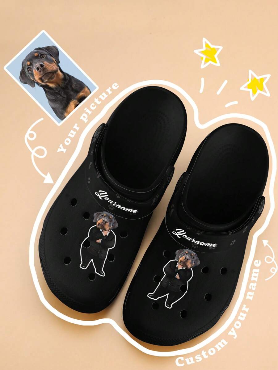 Customized Garden Clogs, Personalized Custom Name & Photo Sandals, Breathable, Lightweight, Non-Slip Clogs For Men & Women, Perfect For Gardening, Beach, Outdoor, And Casual Wear, Customized Gift For Mom/Dad/Her/Him/Girlfriend/Boyfriend/Wife/Husband/Friend, Valentine Gift For Mom/Dad/Her/Him/Girlfriend/Boyfriend/Wife/Husband/Friend - Black - View 1