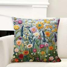 1pc, Plants, Flowers, Butterflies Series Pattern Digital Printed Pillow Cover, Single Sided Printing, 45m * 45cm, Suitable For Sofa, Living Room, Bedroom Home Decoration, No Pillow Insert