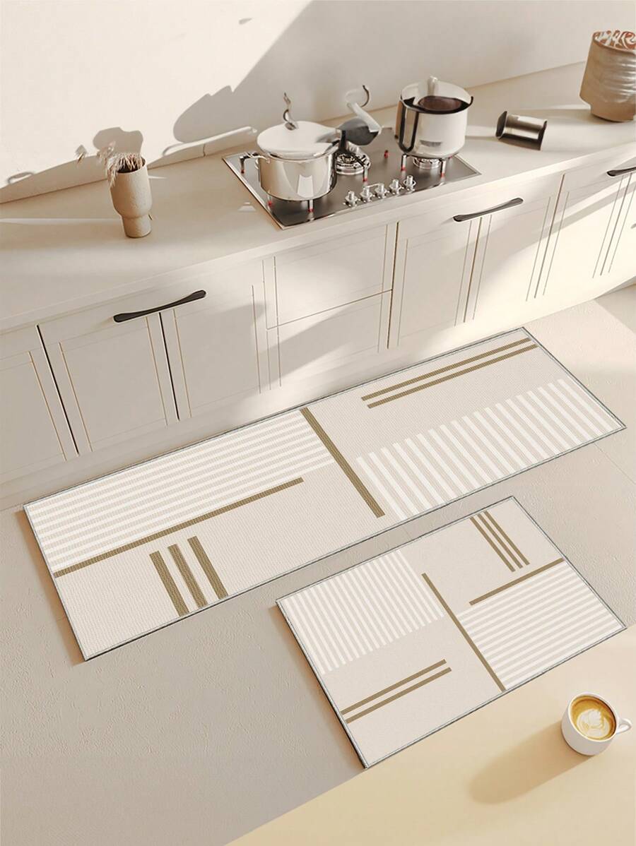 1 件极简米色厨房地垫，条纹设计，防滑，适用于房间装饰、客厅、浴室、卧室地毯、门垫、区域地毯和户外地毯，采用聚酯纤维制成，易于清洁且可机洗，适合所有季节和节假日。 - 米色 - 查看 1