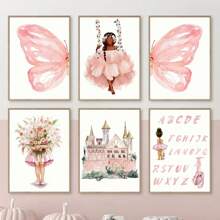 1 pieza Pintura en lienzo de arte de pared con unicornio en un columpio de flores acuarela, castillo, pósteres e impresiones, decoración de pared sin marco