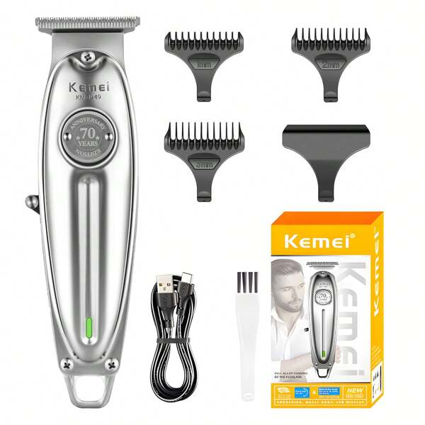 Kemei KM-1949 Aparador Full Metal | Design Profissional Vintage | Controlador Multifuncional Recarregável | Adequado para Barbeiros e Uso Doméstico por Homens