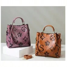 Large Capacity Sub Mother Shoulder Bag High-Class Feeling Bucket Bag Fashion Embossed Handbag - Dusty Purple - View 3