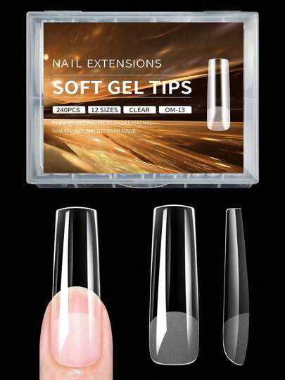 240pcs Matte Finish Full Cover Press-On Nails, Almond, Square, Coffin, French Tip Fake Nails, Thin Front Thick Back Design For Secure Fit, Reusable Gel Extension Nail Tips, Nail Art DIY For Women