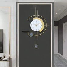 1 pieza Reloj de pared oscilante dorado, de gran tamaño, de metal, con movimiento silencioso, estilo pastoril para decoración de jardín, reloj moderno y creativo para uso en interiores y exteriores, decoración de habitación, decoración de dormitorio, decoración de vuelta al colegio, decoración del hogar