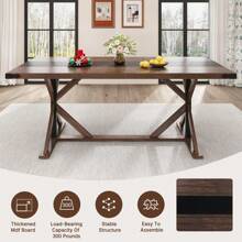 71" Farmhouse Dining Table For 5 6 8 People,Rectangular Kitchen Table W/Thickness Waterproof Wood Grain Tabletop,6FT Large Rustic Dinner Table W/Adjustable Leg For Dining Living Room - Brown - View 6