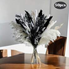 50/60 pezzi profumo di fiori secchi di lusso neri e bianchi - 50 pezzi di erba delle Pampas, code di coniglio, canne di palude, fiori di campo, lavanda e piante secche, ideali per matrimoni, decorazioni per la casa, centri eventi, regali per profumo da sposa, compleanni, lauree, decorazione autunnale