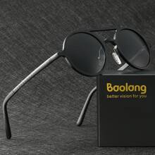 Óculos de sol masculinos Baolang de ponte dupla, redondos, casuais e de negócios, óculos esportivos de ciclismo ao ar livre, direção, pesca, óculos ciberpunk para festas, embalagem em caixa de presente, presente de férias para praia, verão, ao ar livre e viagens.