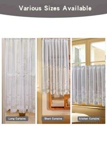 1 件白色弧形牡丹蕾丝杆口袋薄纱窗帘，简约田园风格半透明薄纱窗帘，适用于厨房、咖啡厅、客厅、办公室家居装饰 - 白色 - 查看 6