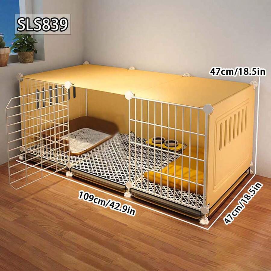 Small/Medium Dog Cage With Separation Litter Box, Warm Kennel For Pomeranian, Teddy, Bichon Frise In Autumn/Winter