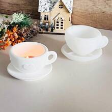Molde de silicona con forma de taza de café en forma de corazón, soporte para velas, macetero para suculentas, derretidor de cera, molde para resina - Blanco - Ver 1