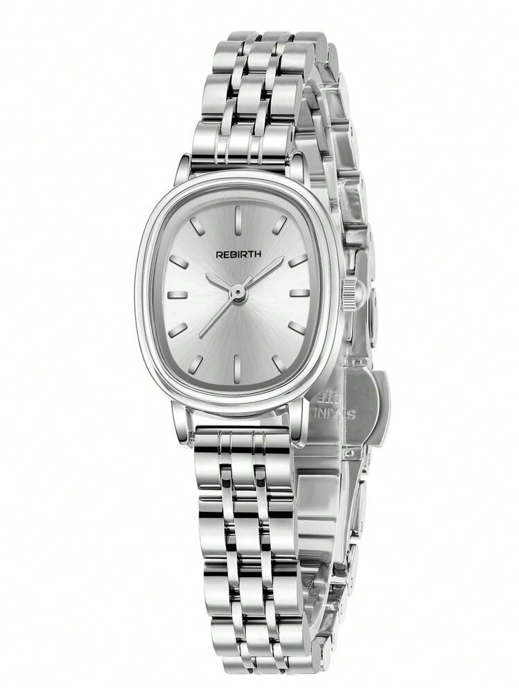 1 szt. damski owalny srebrny pasek ze stali nierdzewnej z paskiem kwarcowym, odpowiedni do codziennego noszenia - Srebro - Zobacz 9