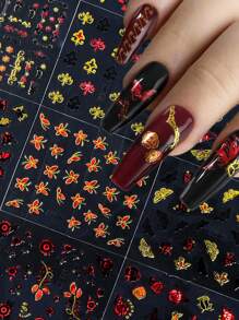 30 件红色和金色蝴蝶美甲贴纸套装混合蓝色玫瑰花朵贴花，美甲用品 - 彩色 - 查看 2