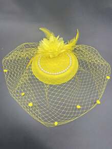 1 件迷人帽子 20 年代 50 年代帽子 药盒帽 茶会头饰 带面纱 适合女孩和女士 - 黃色 - 查看 4