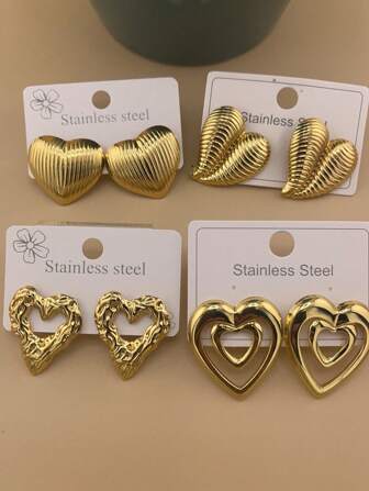 1 Pair/4 Pairs Of Minimalist INS Heart-Shaped Flower Geometric Earrings, Korean Niche Light And Compact Mini Earrings For Women