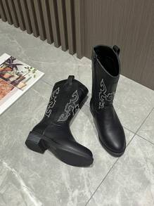 Stivali da cowboy stile occidentale ricamati per bambini, stivali unisex a metà polpaccio, stivali da equitazione vintage, polivalenti