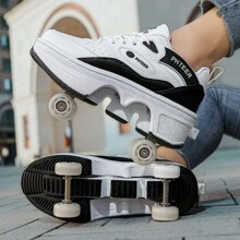 Outdoor Sports 4-Wheel Roller Skates, 2-In-1 Roller Skates/Inline Skates, Transformable Dual-Roller Skates For Men And Women, With Buttons And Wheels