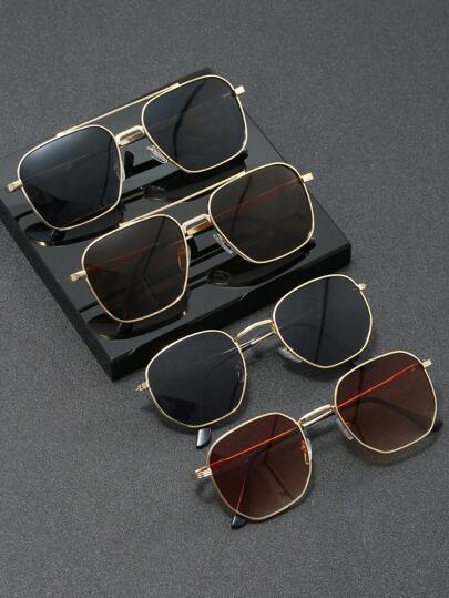 Set de 4 gafas cuadradas de metal con estilo, adecuadas para uso diario, para el verano, la playa, actividades al aire libre y viajes