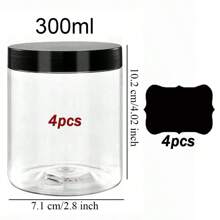 4pcs 7cm Dia. Plastic Storage Jars Lids, Paint/Cream/Mask Divider Bottles, PET Clear Sampling Cosmetic Containers, Includes 4pcs Reusable Black Label Stickers