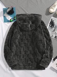 男士简约抓绒卫衣，休闲日常穿着，适合秋冬季节，长袖上衣 - 深灰色 - 查看 2