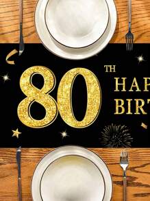 1 قطعة منضدة مزخرفة بعيد الميلاد بطول 180*35 سم، ذات لون أسود وذهبي مزخرفة بنقوش بالونات عيد الميلاد وألماس، مناسبة لاحتفال عيد ميلاد 50 و60 و70 و80 ، ديكور للأواسط الطاولة واكسسوارات المطبخ للاستهلاك