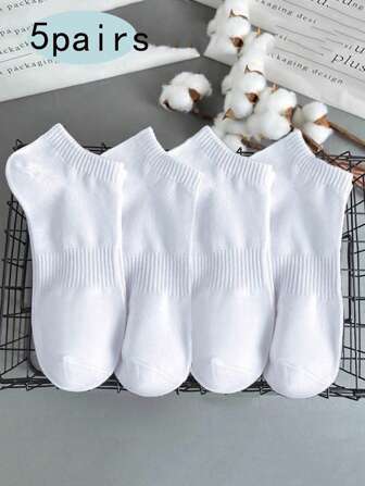 5 Pairs Women All Season Solid Color Versatile Ankle Socks, Moisture Wicking Anti-Odor Short Tube Student/Business Socks