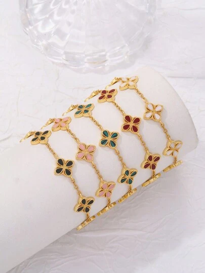 1 件不锈钢水滴和珍珠母三叶草设计优雅奢华女士手链，适合日常佩戴