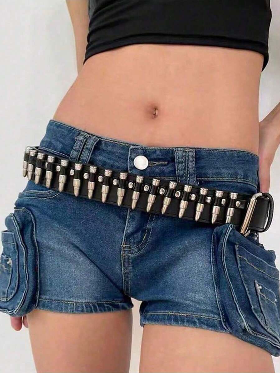1 件新款时尚美式金属子弹铆钉休闲腰带，朋克装饰裤带，适合送给父母、朋友、情侣、节日礼物，夏季、秋季、万圣节