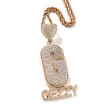 1 pieza Colgante personalizado con forma de corazón, con letra grande y letra pequeña debajo, material de latón con circonita cúbica, estilo hip-hop, adecuado para uso diario, viene con 1 cadena trenzada - Multicolor - Ver 30