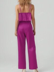 Ensemble 2 pièces pour femme comprenant un Top camisole asymétrique casual sexy à épaules dénudées et un pantalon slim taille haute, convenant pour la plage, la lune de miel, les voyages et les occasions formelles