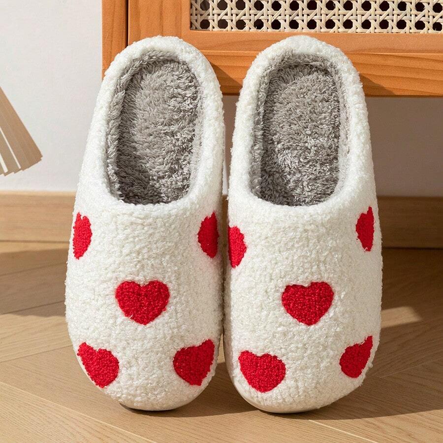 Women's Cute Heart Shaped Slip-On House Slippers, Multi-Color, Autumn/Winter - Beige - View 1