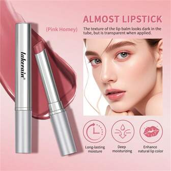 蜂蜜唇膏粉色有色润唇膏，保湿透明配方润唇膏，自然光泽效果，保湿唇部护理膏，适合干燥嘴唇