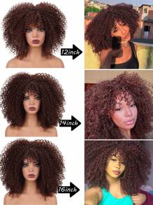 DZfirst Halloween Christmas Brown Wig Synthetic Heat Resistant Wigs Curly Wigs For Black Women Spring Curl Short Wigs With Bangs Brown 16 Inch - 12 Inch Heat Resistant Fiber Bangs Wig For Women Daily Used High Density Stylish Wigs