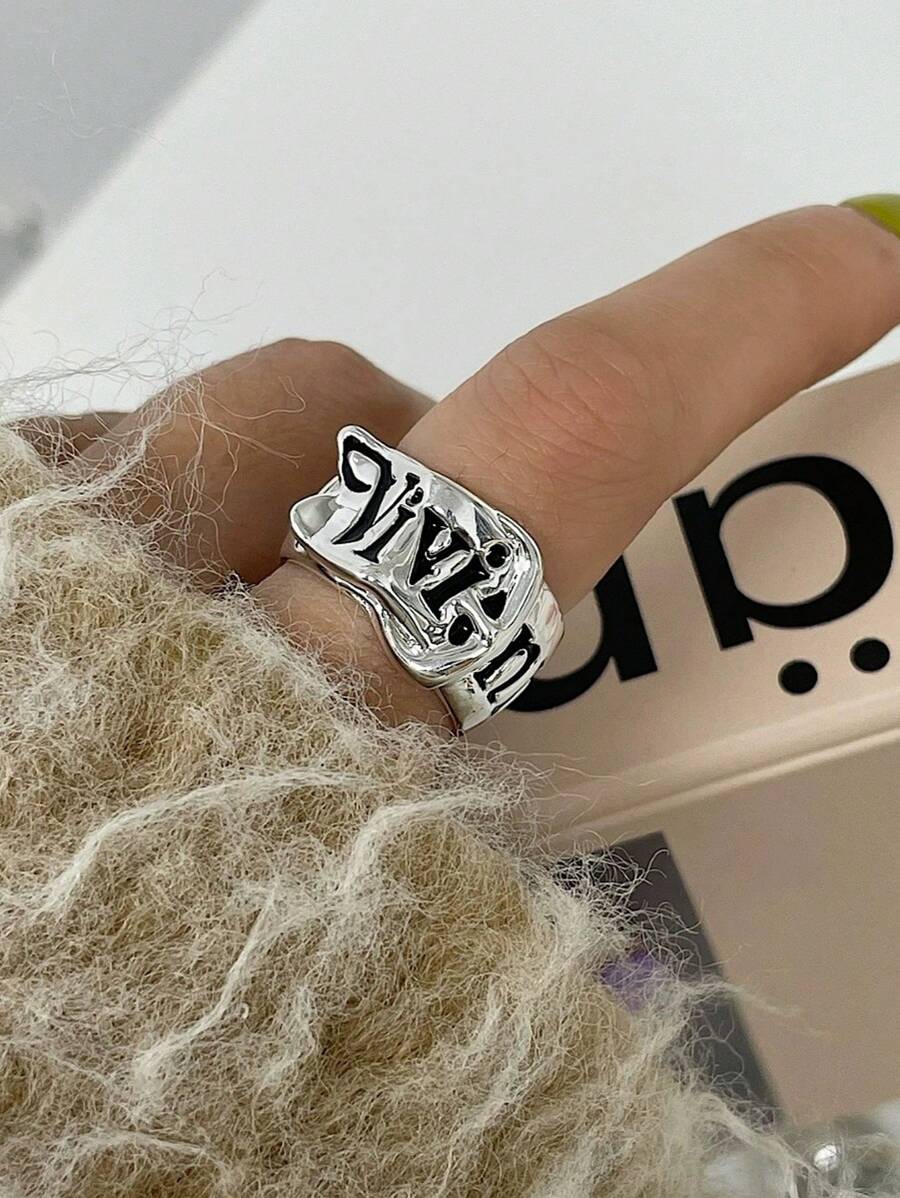 1 pieza Hebilla de cinturón de metal con letra de moda para hombres, anillos ajustables para parejas de mujeres - Multicolor - Ver 1