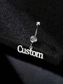 1PC[Customized Product] Customized Women's Name Navel Perforated Stainless Steel Personalized Plaque Navel Ring Pendant Sexy Simple Jewelry Gift Body Perforated Jewelry Valentine's Day Gift