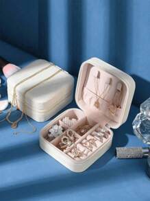 1 件可定制花卉和字母设计珠宝盒、珠宝旅行收纳袋、小型仿珍珠珠宝盒、夏季旅行珠宝盒、防水防潮 PU、珠宝收纳盒、香水、伴娘礼物、迷你珠宝收纳盒,用于耳环、项链、戒指节日浴室装饰化妆品收纳盒浴室配件返校 - 白色 - 查看 3