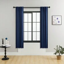 1 件或 2 件可选，围兜式窗帘布，杆袋式窗帘，夹式设计，遮光纯色隔热窗帘，用于房间遮光节能，适用于客厅、办公室、厨房、卧室窗户 - 藏蓝色 - 查看 40