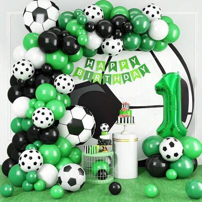 85pcs Soccer/Football Themed Balloon Set With Green Happy Birthday Banner, 40 Inch Green Number Balloons, Suitable For Birthday Parties Age 1-10, 11, 12, 15, 18, 20, 21, Room Decoration