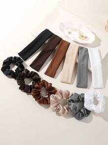 12pcs/Set Solid Color Simple Casual Women Hair Accessories Set, Hair Band + Hair Ties, Suitable For Daily Life, Sports, Yoga